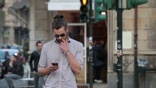 'Man Texting On The Street fashion video#manstandonstreet#manfashion#skinnyman#boysfashion.'