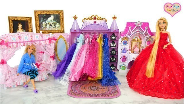 'Princess Barbie Rapunzel Bedroom Morning Dress up Putri boneka Barbie Kamar Tidur Princesa Quarto'