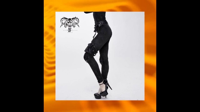 'Devil Fashion Women’s Black Punk Goth Skinny Pants with Removable Waist Bag at NicheNoire'