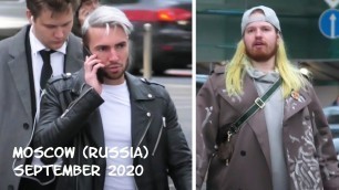 'Walking Moscow (Russia): men in the city center/ Street fashion next to the Moscow Kremlin/Sept 2020'